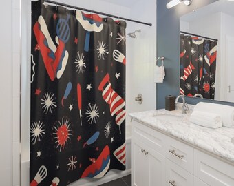 Stars & Grillfunken Duschvorhang | 4.Juli Stars and Stripes, Geschenk für Paare, Wohnaccessoire, Cozy Vibes, Weihnachtsgeschenkidee