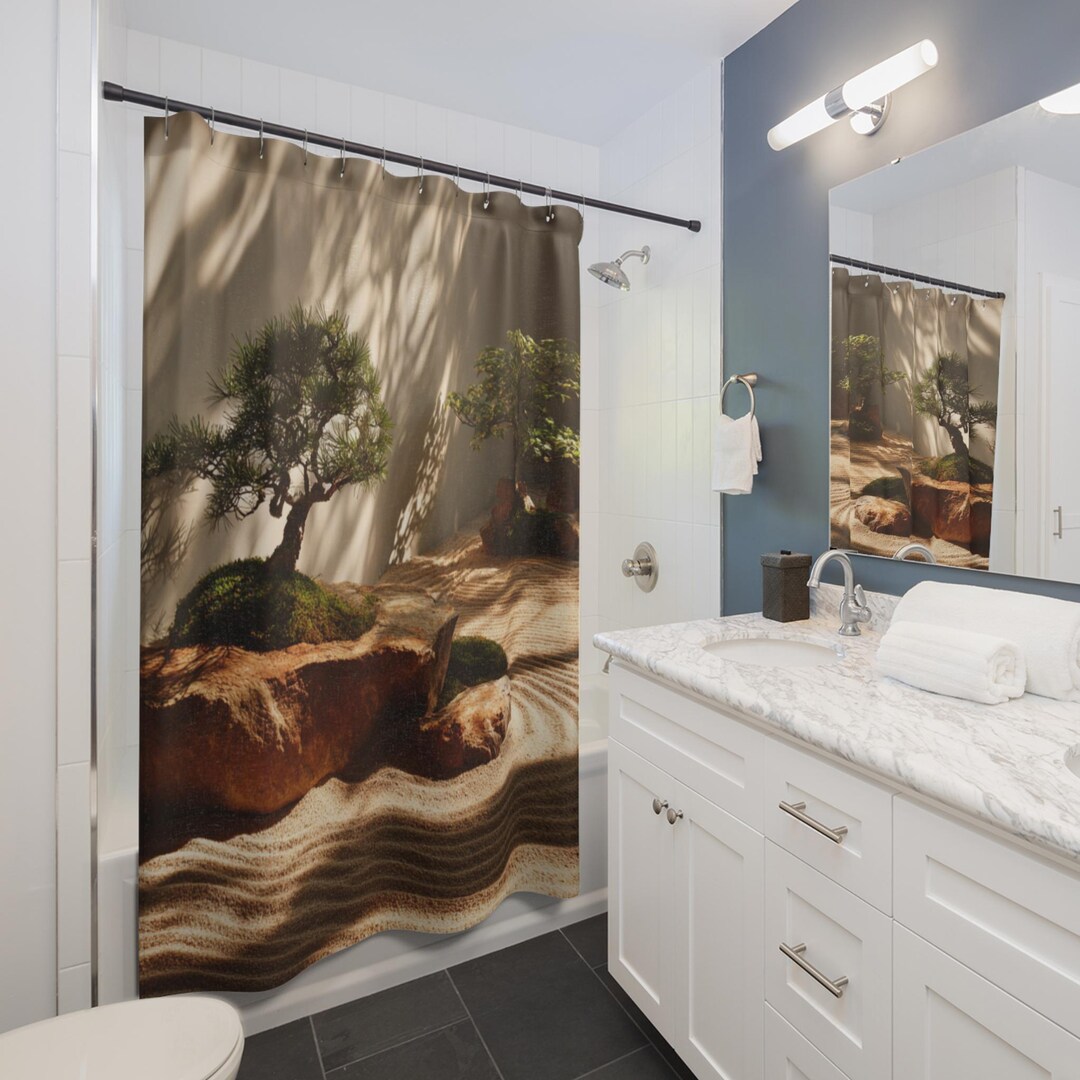 Zen Sand Harmony Shower Curtain | Tranquil Tree Shadow Bathroom Decor ...