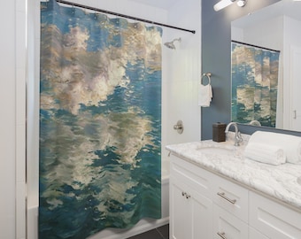 Twilight Ripple Brushwork Shower Curtain | Watercolor Sky and Ocean, Gift for Couples, Home Accessories, Cozy Vibes, Christmas Gift Idea