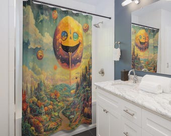 Land of Smiles Shower Curtain | Surreal Landscape, Fantasy Decor, Gift for Couples, Home Accessories, Cozy Vibes, Christmas Gift Idea