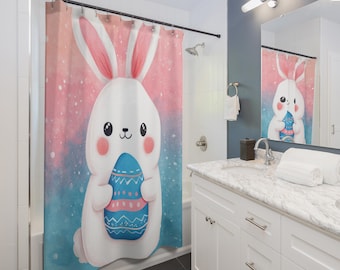 Decorated Kawaii Bunny Shower Curtain, Easter Decor, Kids Bathroom, Spring Vibes, Whimsical Home Accent, Bathroom Essential, Gift Idea