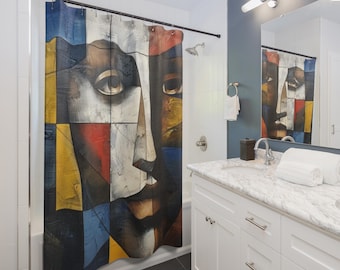 Cortinas de ducha Cubism Creations / Cortinas de baño geométricas abstractas, regalo para parejas, accesorios para el hogar, ambiente acogedor, idea de regalo de Navidad