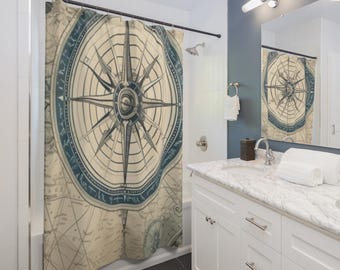 Old Sea Map Shower Curtain | Vintage Map Bathroom Decor, Gift for Couples, Home Accessories, Cozy Vibes, Christmas Gift Idea