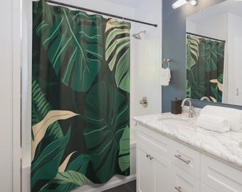 Jungle Leaf Canopy Shower Curtain | Jungle Botanical Bathroom Decor, Gift for Couples, Home Accessories, Cozy Vibes, Christmas Gift Idea
