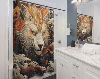 Zen Patterns Shower Curtain | Japanese Tiger Wave Art, Gift for Couples, Home Accessories, Cozy Vibes, Christmas Gift Idea