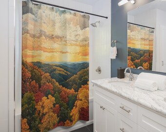 Ozark Mountain Shower Curtain | Fall Forest Landscape, Gift for Couples, Home Accessories, Cozy Vibes, Christmas Gift Idea