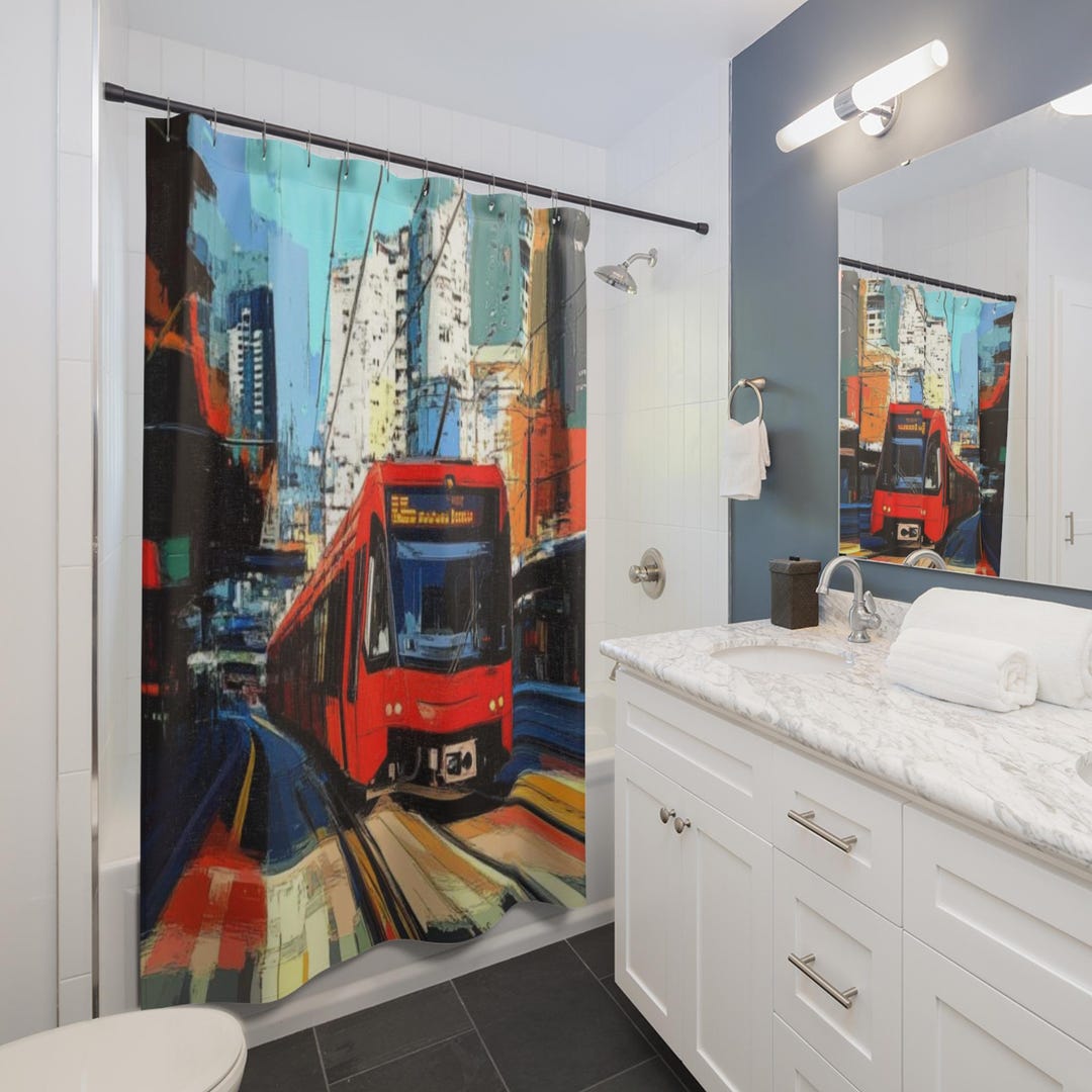 Shuttle Showers City Transportation Shower Curtain | Urban Transit Bathroom Decor ...
