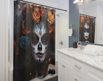 Day of the Dead Shower Curtain | Day of the Dead Bathroom Decor, Bathroom Essential, Gift for Couples, Home Accessory, Christmas Gift Idea