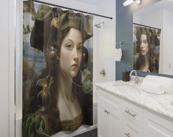 Renaissance Artistry Shower Curtain | Woman with Floral Headpiece, Gift for Couples, Home Accessories, Cozy Vibes, Christmas Gift Idea