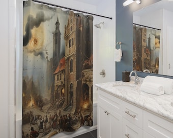 German History Shower Curtain | Dark Fantasy Ruins, Dramatic Scene, Gift for Couples, Home Accessories, Cozy Vibes, Christmas Gift Idea