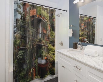 Vietnam Architecture Shower Curtain | Vertical Plant Facade, Gift for Couples, Home Accessories, Cozy Vibes, Christmas Gift Idea