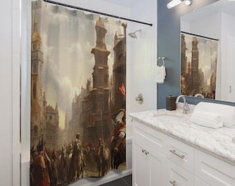 Spain History Shower Curtain | Vintage Architecture, Historical Scene, Gift for Couples, Home Accessories, Cozy Vibes, Christmas Gift Idea