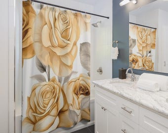Gilded Rose Blush Shower Curtain | Vintage Botanical Bathroom Essential, Gift for Couples, Home Accessories, Christmas Gift Idea
