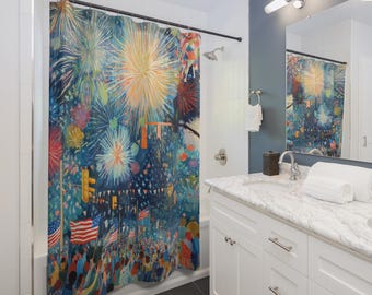 Freiheit Feuerwerk Parade Duschvorhang, Badezimmer Dekor, Badezimmer Essential, Geschenk für Paare, Wohnaccessoires, Weihnachtsgeschenkidee