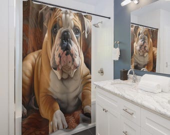 Douchegordijn Engelse bulldog, badkamerdecoratie, badkamer essentieel, cadeau voor koppels, woonaccessoires, idee kerstcadeau