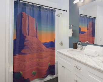 Monument Valley-douchegordijn | Landschap van de Southwestern Canyon, cadeau voor koppels, woonaccessoires, gezellige sfeer, kerstcadeau-idee