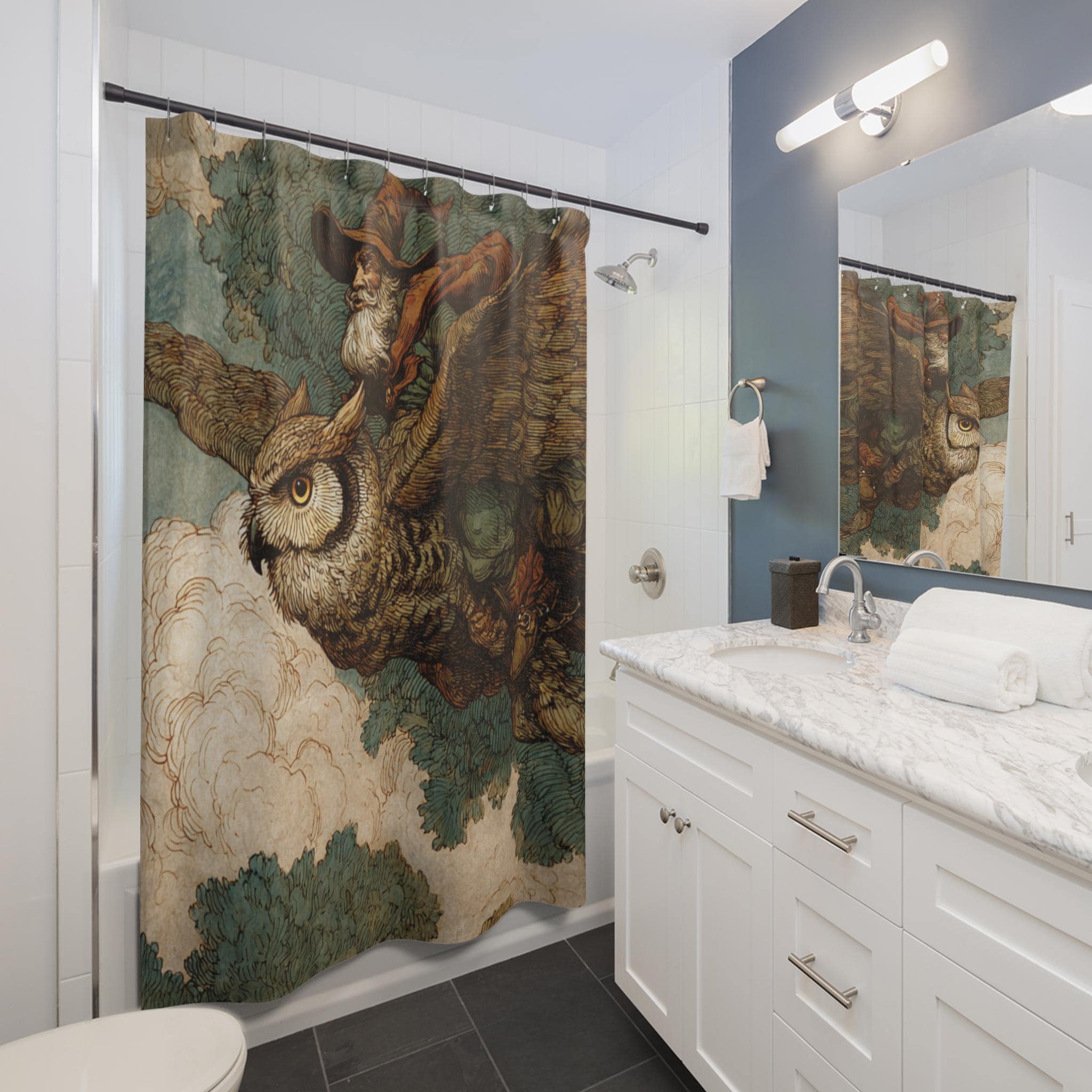 Wizard Owl Rider Shower Curtain, Bathroom Decor, Bathroom Essential, Gift for Couples, Home Accessor