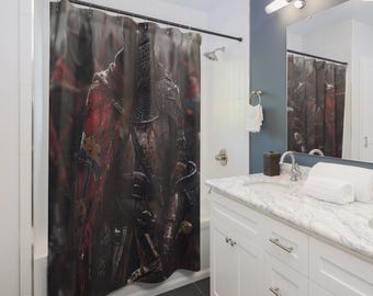 Medieval Knights Shower Curtain | Armor, Horsemen, Castle Illustration, Gift for Couples, Home Accessories, Cozy Vibes, Christmas Gift Idea