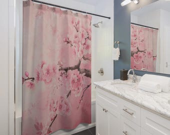 Japanese Cherry Blossoms Shower Curtain | Floral Spring Bathroom Decor, Gift for Couples, Home Accessories, Cozy Vibes, Christmas Gift Idea