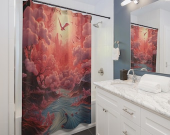 Sanguine Paradise Shower Curtain | Pink Cloudscape, Gift for Couples, Home Accessories, Cozy Vibes, Christmas Gift Idea