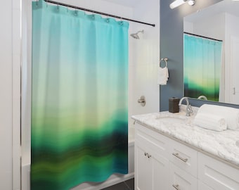 Green Sky Shower Curtain | Ocean Ombre Bathroom Decor, Gift for Couples, Home Accessories, Cozy Vibes, Christmas Gift Idea
