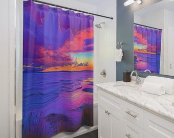 Cortina de ducha de Outer Banks / Amanecer oceánico colorido, regalo para parejas, accesorios para el hogar, ambiente acogedor, idea de regalo de Navidad