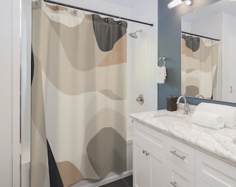 Neutral Curve Minimal Shower Curtain | Minimal Modern Bathroom, Gift for Couples, Home Accessories, Cozy Vibes, Christmas Gift Idea