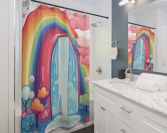 Rainbow Mist Falls Shower Curtain | Colorful Kids Bathroom Decor, Gift for Couples, Home Accessories, Cozy Vibes, Christmas Gift Idea