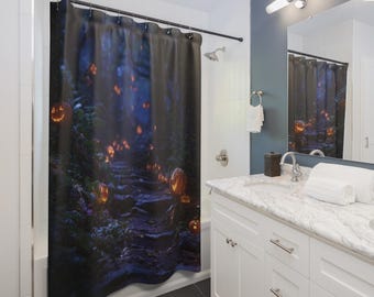 Lantern Forest Path Shower Curtain, Spooky Bathroom Decor, Fall Home Accents, Autumn Decorations, Halloween Party, Christmas Gift Idea