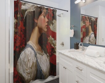 Labor Day Honor Shower Curtain | Romantic Woman Profile, Floral Background, Gift for Couples, Home Accessories, Cozy Vibes, Christmas Gift