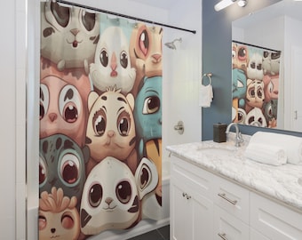 Cortina de ducha Baby River Cuties / Animales adorables, habitación infantil en tonos pastel, regalo para parejas, accesorios para el hogar, ambiente acogedor, idea de regalo de Navidad