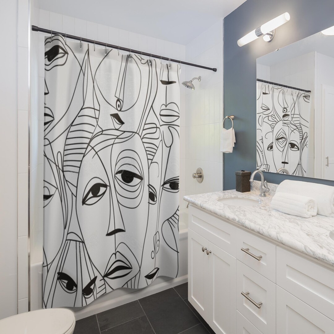 Continuous Faces Flow Shower Curtain, Bathroom Decor, Bathroom ...