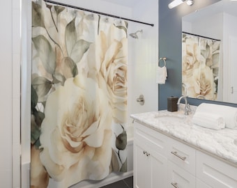Cream Blush Elegance Shower Curtain | Vintage Botanical Bathroom Decor, Gift for Couples, Home Accessories, Cozy Vibes, Christmas Gift Idea