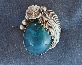 Chrysocolla Ring. in a  Sterling Silver Leaf Design