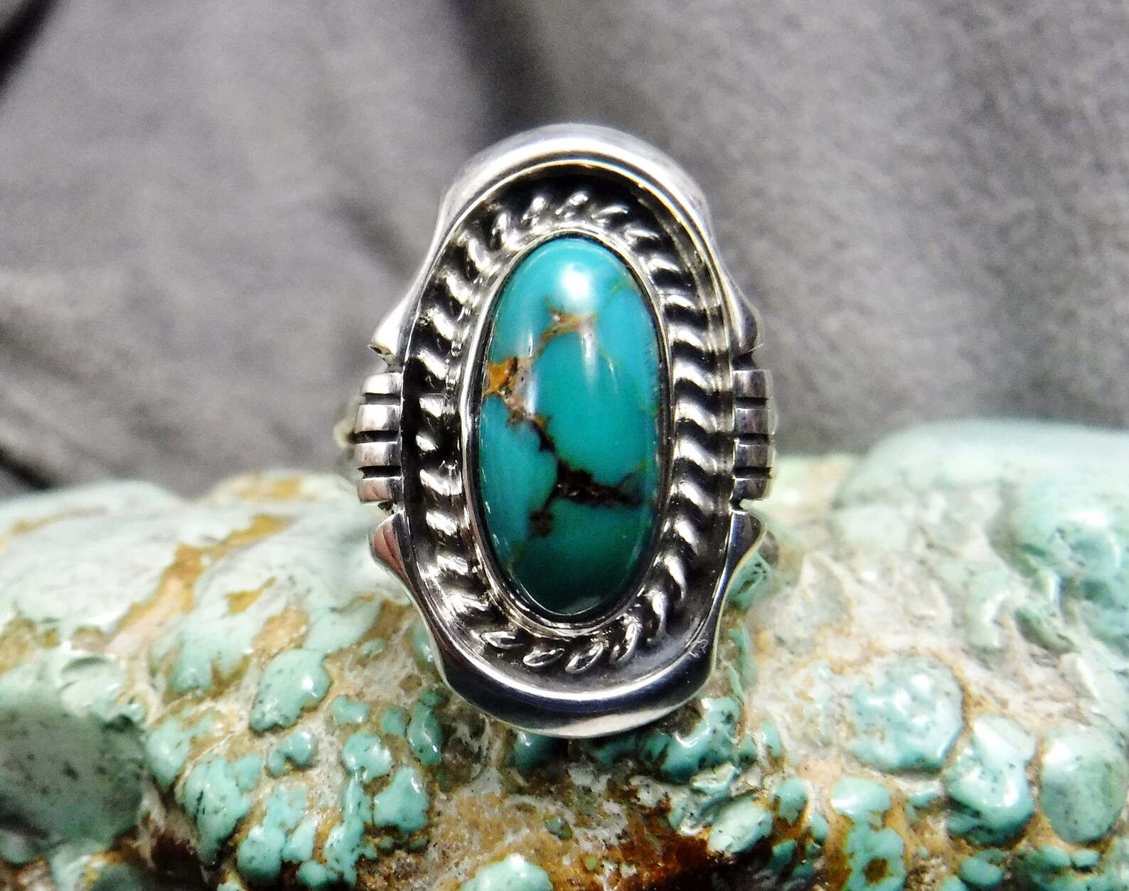 Royston Turquoise and Gem Ring (Size 8)