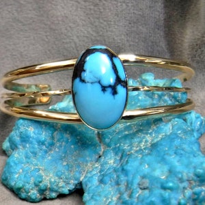 Natural Sky Horse Turquoise and 14K Gold Bracelet   # 1443-p