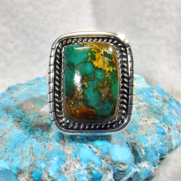 Intence Deep Green Natural Royston Turquoise Men's Ring   #1763-B