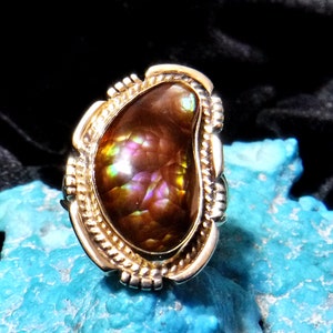Rare Natural Fire Agate Ring in 14K Gold #1604-O