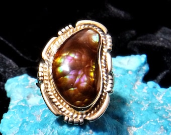 Rare Natural Fire Agate Ring in 14K Gold #1604-O