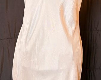 Vintage-Style By Eloise Beige Slip Dress | Lace Hem Nylon Nightgown | Size M