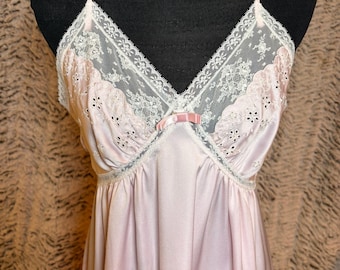 Camisón vintage Van Raalte / encaje rosa rubor, lazo extraíble