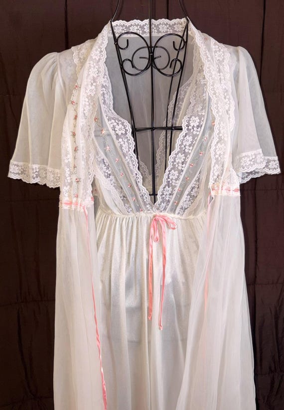 Vintage White Lace Lingerie Set | Sheer Nightgown… - image 3