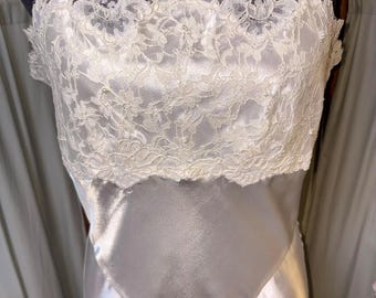 Vintage Victoria's Secret Ivory Satin Maxi Slip Dress with Lace and Pearl Trim