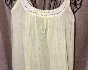 Vintage Oscar de la Renta Cotton Pajama Set: Lime Green Lace Trim Lounge Sleepwear