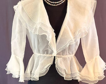 Vintage Lillie Rubin Sheer Ruffle Blouse 1970s/1980s Romantic Tie Front Top