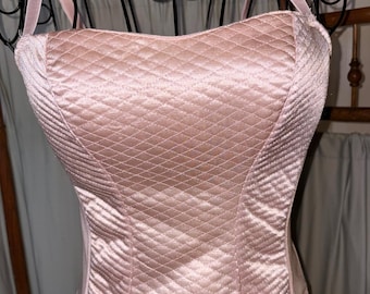 Vintage Blush Pink Satin Quilted Corset Bustier – Native Intimates Y2K Lingerie Top
