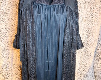 Conjunto de bata vintage de encaje negro / Camisón GM de los años 70, talla mediana