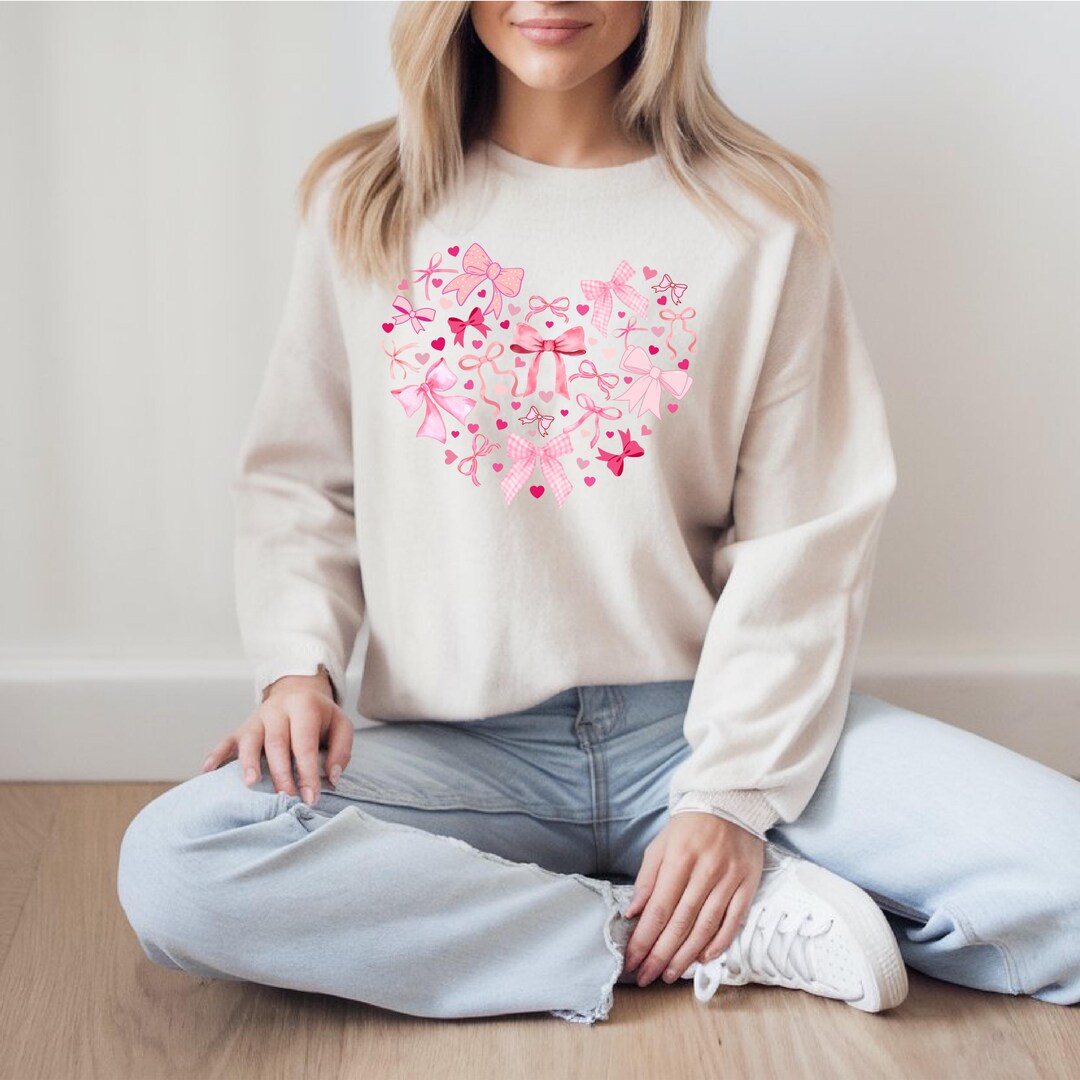 Ironically Pink Pink Bow Heart Valentine's Day T-shirt - Ironic Graphic Tee - Etsy