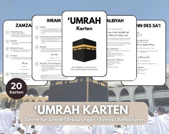 Umrah Karten Set | Umrah Anleitung | Schritt-für-Schritt Karten mit Duas | Arabisch, Lautschrift, Deutsch | Minimalistisch & Druckfertig