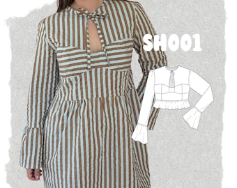 Rynkad blusklänning PDF symönster XS–4XL / Symönster PDF – Volangblusklänning XS–4XL